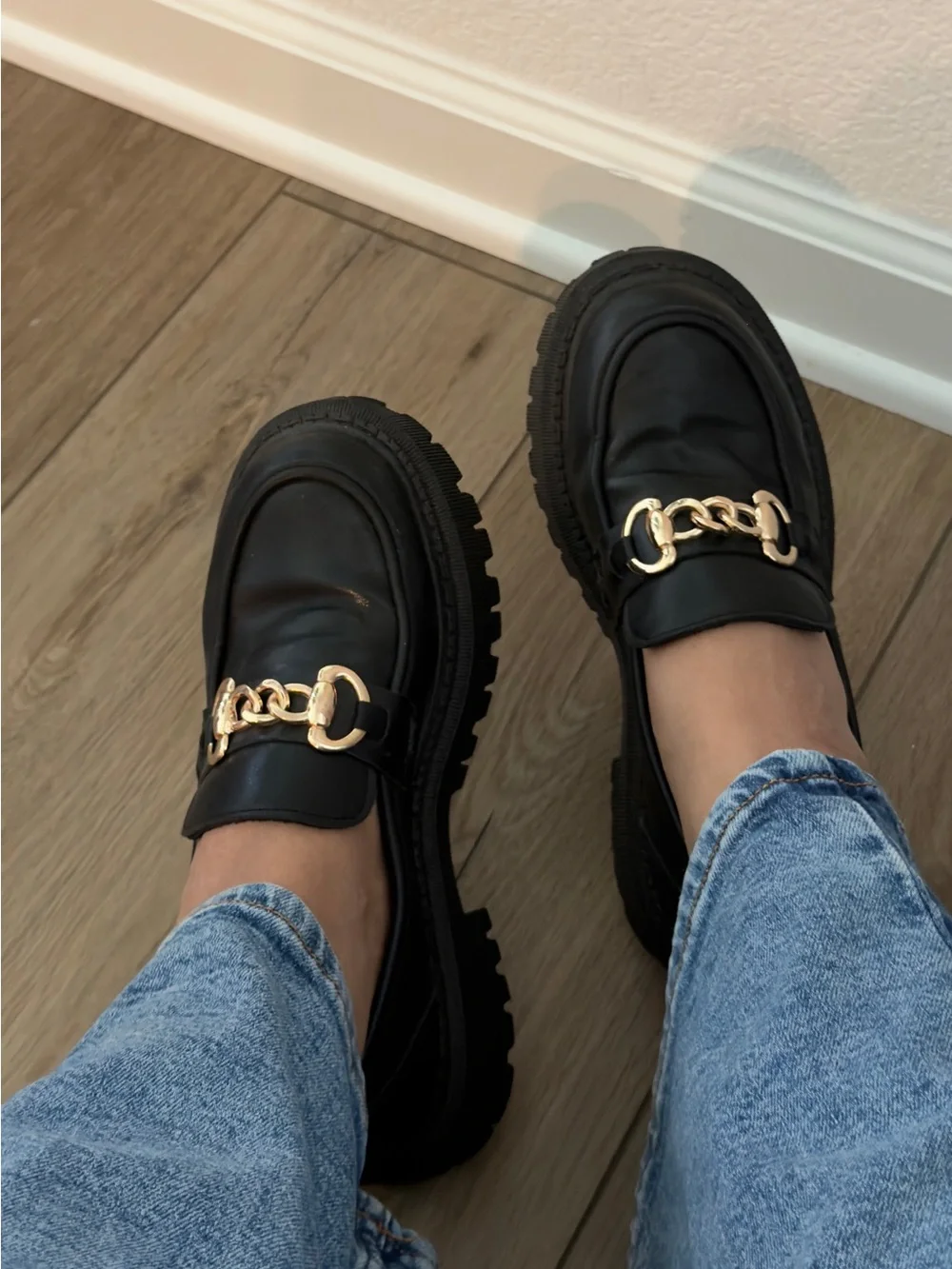 Black Women's Chain-Accent Lug Sole Loafers